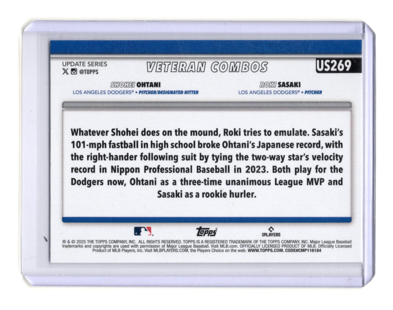 2025 Topps Update Rising Sons (Shohei Ohtani / Roki Sasaki) Card Dodgers #US269