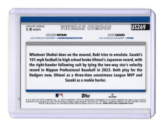 2025 Topps Update Rising Sons (Shohei Ohtani / Roki Sasaki) Card Dodgers #US269
