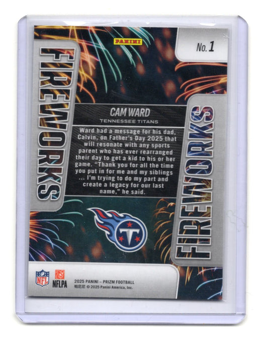 2025 Panini Prizm Cam Ward Card Fireworks Tennessee Titans #1
