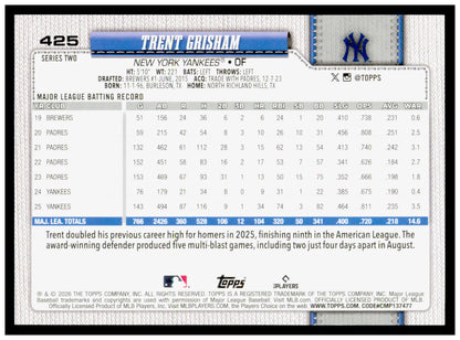 2026 Topps Trent Grisham Card New York Yankees #425