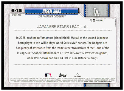 2026 Topps Risen Sons Shohei Ohtani / Roki Sasaki / Yoshinobu Yamamoto Dodgers