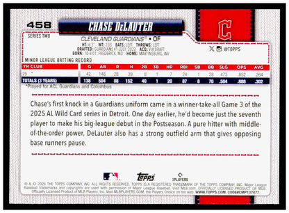 2026 Topps Chase DeLauter Card RC Cleveland Guardians #458