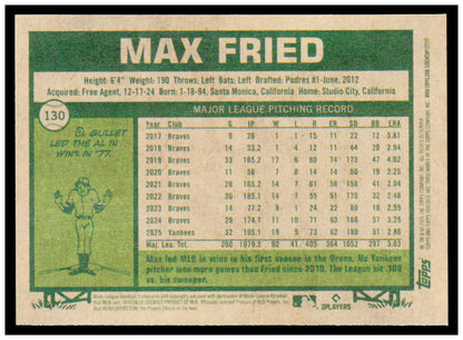 2026 Topps Heritage Max Fried Card New York Yankees #130