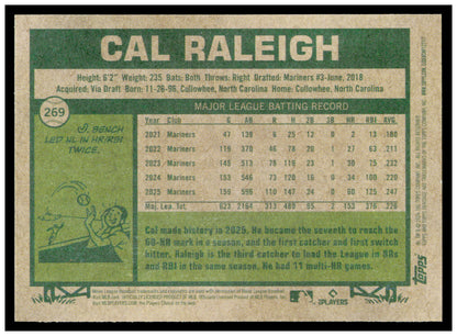 2026 Topps Heritage Cal Raleigh Card Seattle Mariners #269