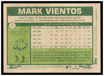 2026 Topps Heritage Mark Vientos Card New York Mets #77