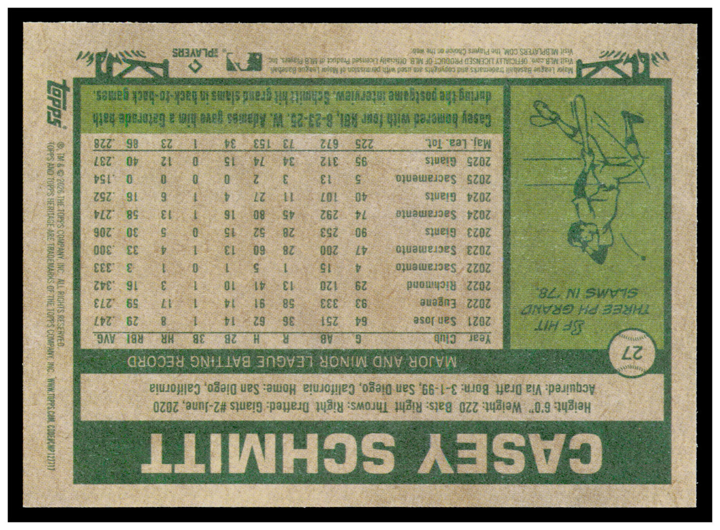 2026 Topps Heritage Casey Schmitt Card San Francisco Giants #27