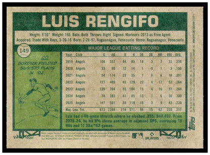 2026 Topps Heritage Luis Rengifo Card Los Angeles Angels #149