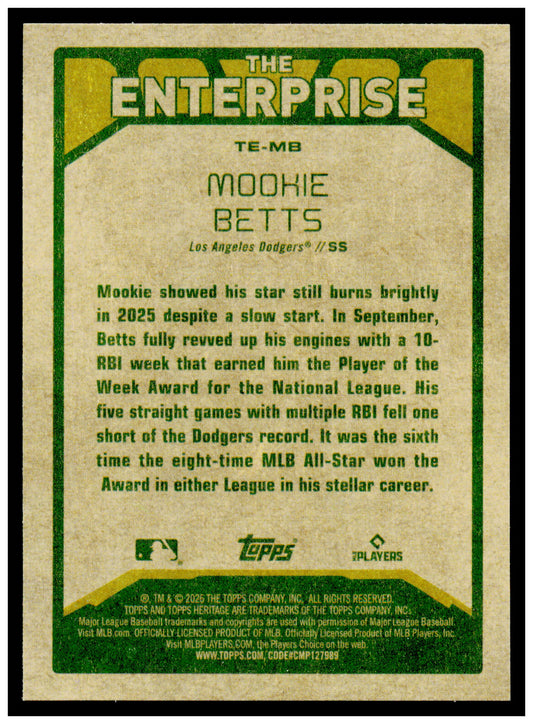 2026 Topps Heritage Mookie Betts Card The Enterprise Los Angeles Dodgers #TE-MB