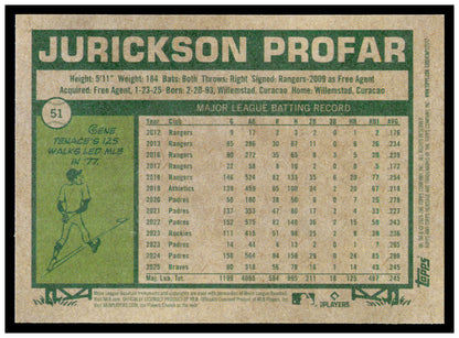 2026 Topps Heritage Jurickson Profar Card Atlanta Braves #51
