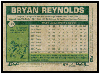 2026 Topps Heritage Bryan Reynolds Card Pittsburgh Pirates #173