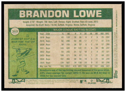 2026 Topps Heritage Brandon Lowe Card Tampa Bay Rays #369