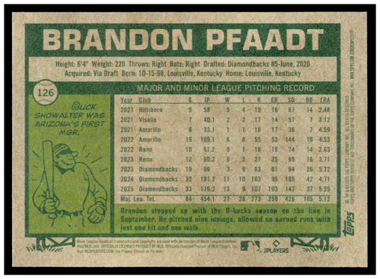 2026 Topps Heritage Brandon Pfaadt Card Arizona Diamondbacks #126