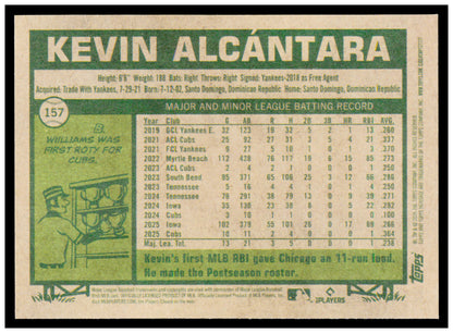 2026 Topps Heritage Kevin Alcántara Card Chicago Cubs #157