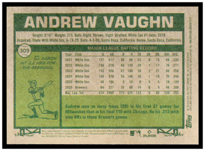 2026 Topps Heritage Andrew Vaughn Card Milwaukee Brewers #309