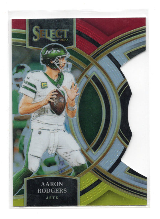 2023 Panini Select Aaron Rodgers Card Red and Yellow Prizms Die Cuts Jets