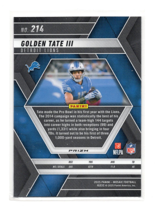 2025 Panini Mosaic Golden Tate III #214 Detroit Lions Pink Camo Prizm