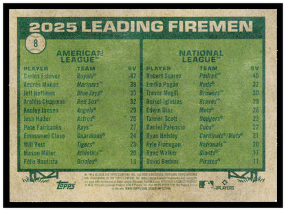 2026 Topps Heritage 2025 Leading Firemen Carlos Estevez / Robert Suarez Card #8