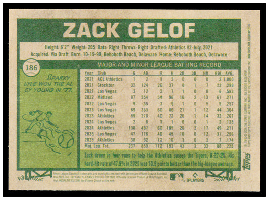2026 Topps Heritage Zack Gelof Card Athletics #186