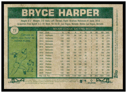 2026 Topps Heritage Bryce Harper Card Philadelphia Phillies #72
