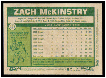 2026 Topps Heritage Zach McKinstry Card Detroit Tigers #398