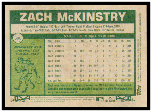 2026 Topps Heritage Zach McKinstry Card Detroit Tigers #398