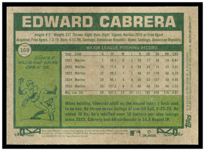 2026 Topps Heritage Edward Cabrera Card Miami Marlins #169