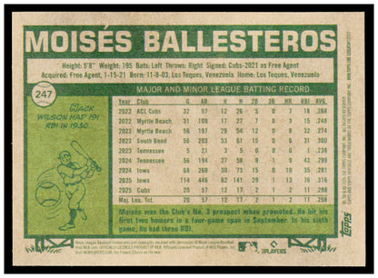 2026 Topps Heritage Moisés Ballesteros Card Chicago Cubs #247