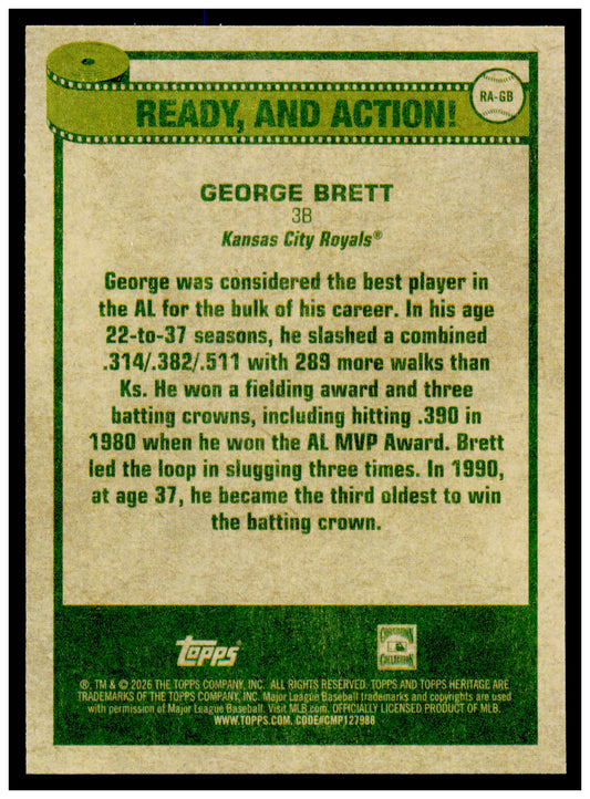 2026 Topps Heritage George Brett Card Ready, and Action!  Royals #RA-GB