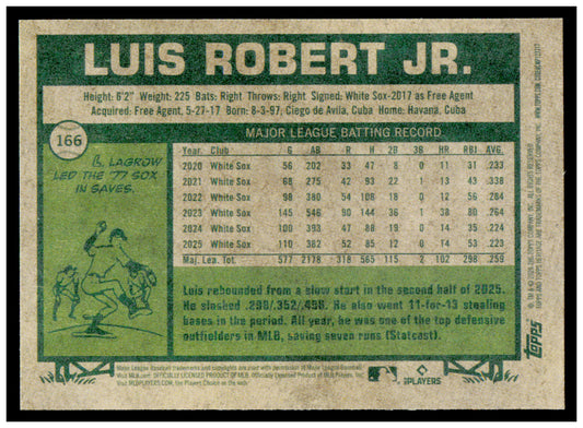 2026 Topps Heritage Luis Robert Jr. Card Chicago White Sox #166