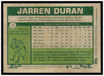 2026 Topps Heritage Jarren Duran Card Boston Red Sox #15