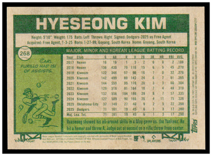 2026 Topps Heritage Hyeseong Kim Card Los Angeles Dodgers #268