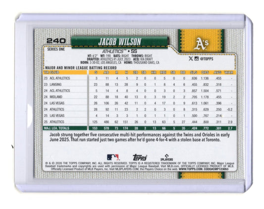 2026 Topps Jacob Wilson Card Athletics #240