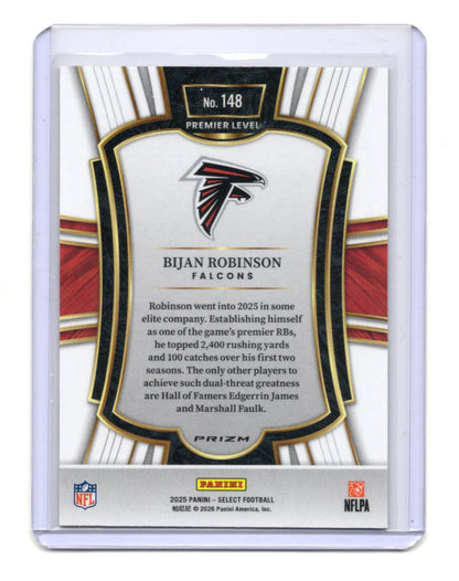 2025 Panini Select Bijan Robinson Card Green and Yellow Prizm Shock  Falcons