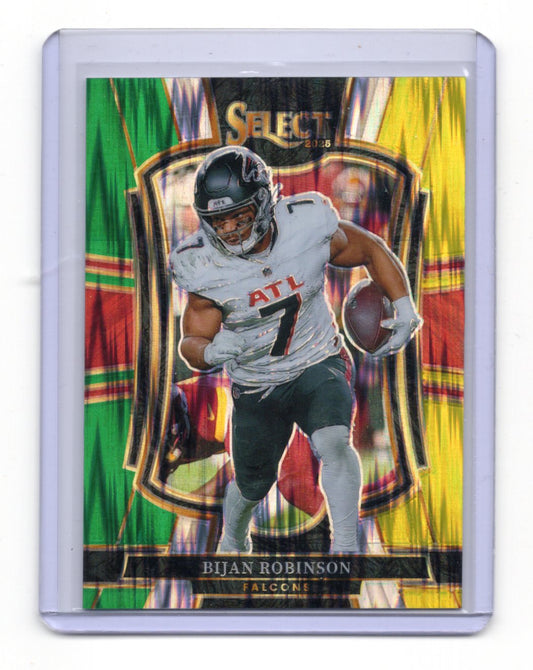 2025 Panini Select Bijan Robinson Card Green and Yellow Prizm Shock  Falcons