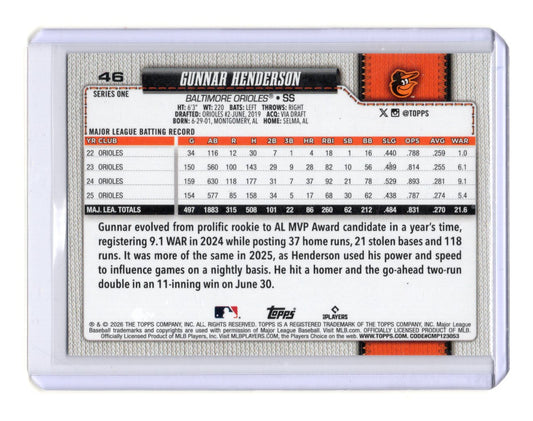 2026 Topps Gunnar Henderson Card Topps Foil Pattern Baltimore Orioles #46