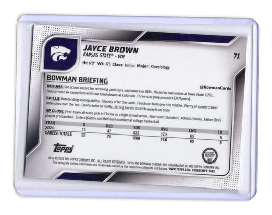 2025 Bowman Chrome U Jayce Brown Fuchsia Mini-Diamond /225 1st RC #71