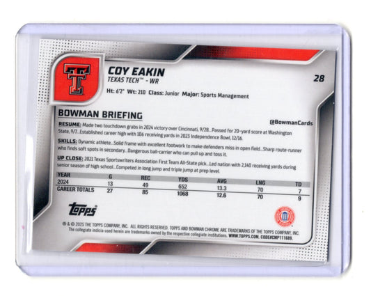 2025 Bowman Chrome University Coy Eakin X-Fractor Texas Tech RC #28