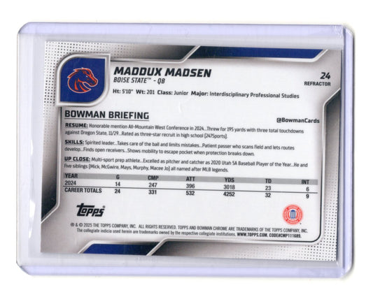 2025 Bowman Chrome University Maddux Madsen Refractor Boise St RC #24