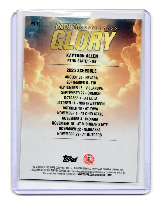 2025 Bowman University Chrome Kaytron Allen Card Path to Glory Nittany Lions