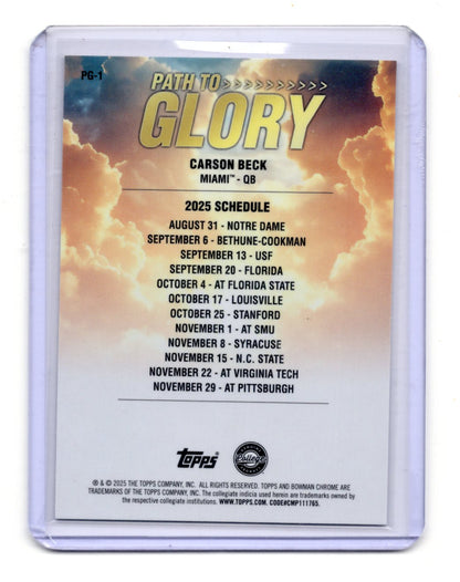 2025 Bowman University Chrome Carson Beck Card Path to Glory Miami