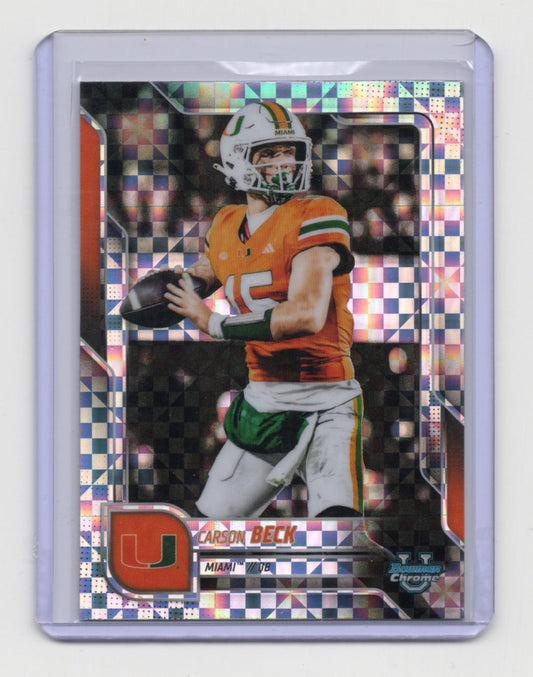2025 Bowman University Chrome Carson Beck Card Xfractor Miami Hurricanes #138