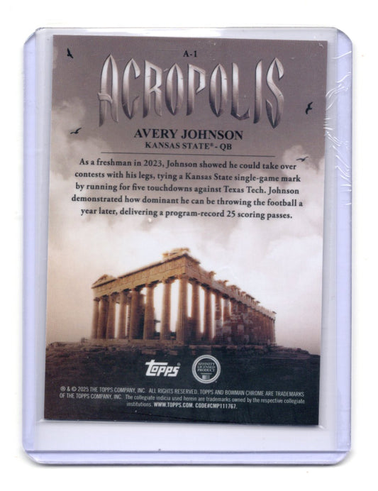 2025 Bowman University Chrome Avery Johnson Card Acropolis  Wildcats #A-1