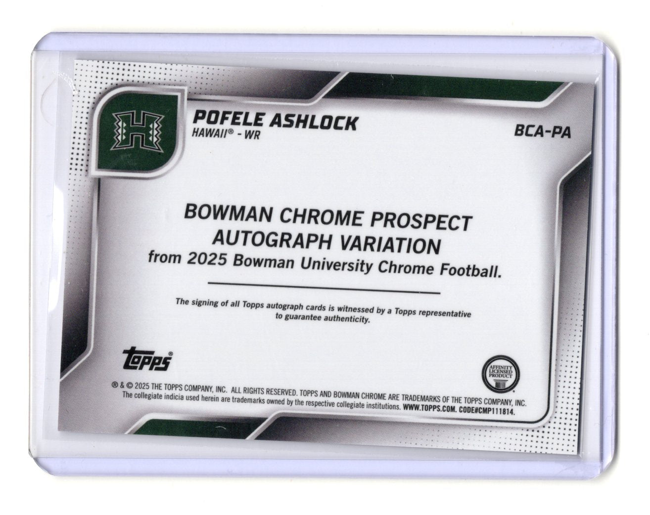 2025 Bowman Chrome U Pofele Ashlock Prospect Auto 1st RC Hawaii #BCA-PA