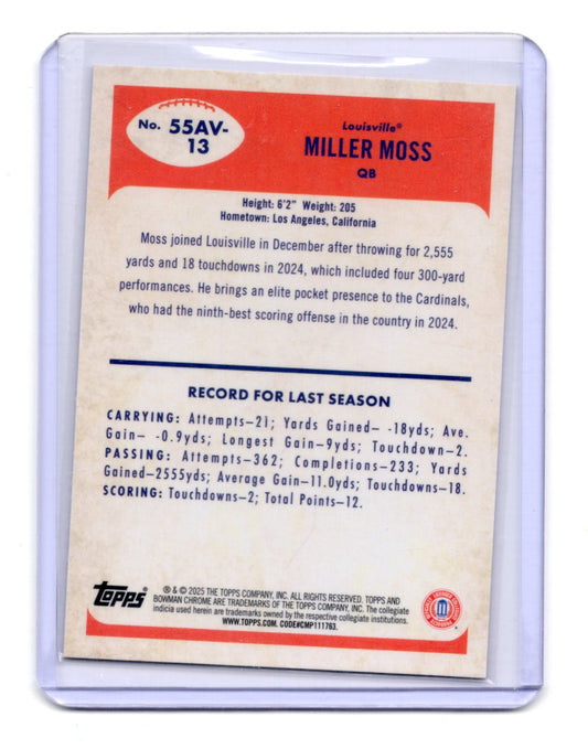 2025 Bowman University Chrome Miller Moss Card 1955 Bowman Football Louisville