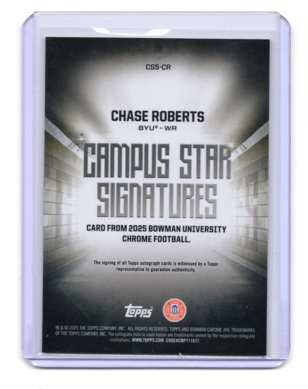 2025 Bowman University Chrome Chase Roberts Card Campus Star Signatures AU BYU