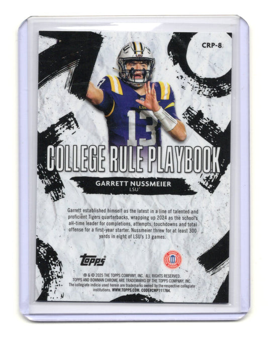 2025 Bowman University Chrome Garrett Nussmeier Card College Rule Playbook LSU