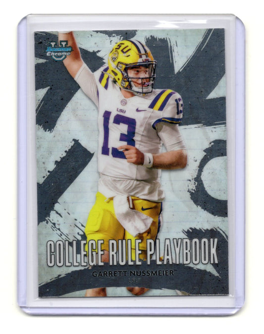 2025 Bowman University Chrome Garrett Nussmeier Card College Rule Playbook LSU
