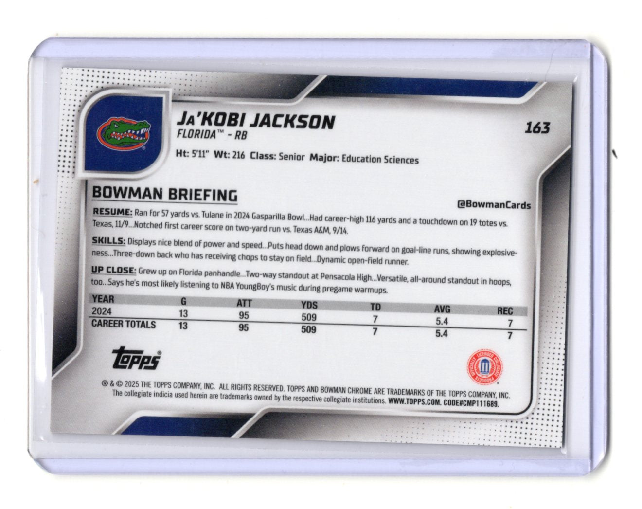 2025 Bowman Chrome U Ja'Kobi Jackson Gold Shimmer Refractor /50 1st RC #163