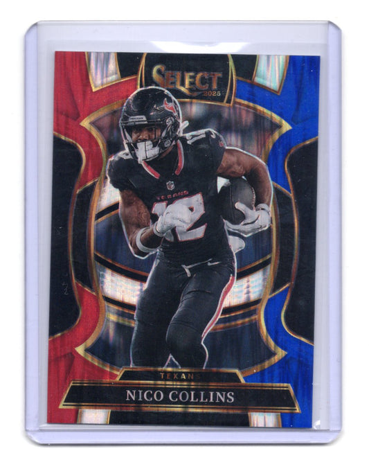 2025 Panini Select Nico Collins Card Red and Blue Prizm Shock Houston Texans #35