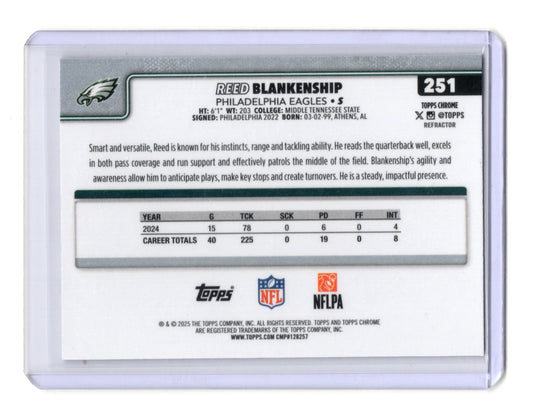 2025 Topps Chrome Reed Blankenship Card Refractor Philadelphia Eagles #251